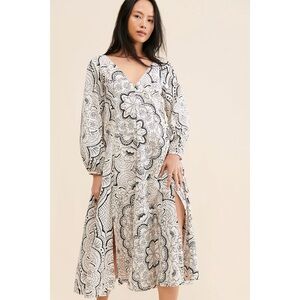 ANTHROPOLOGIE printed floral beautiful cotton dress midi weekend travel casual L